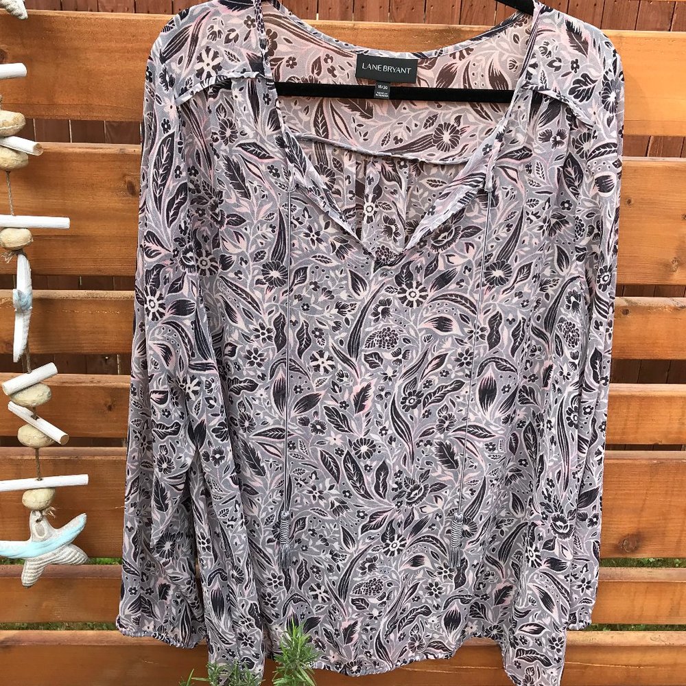 Boho Rose -Tassel Tie Semi-Sheer Top - 18/20